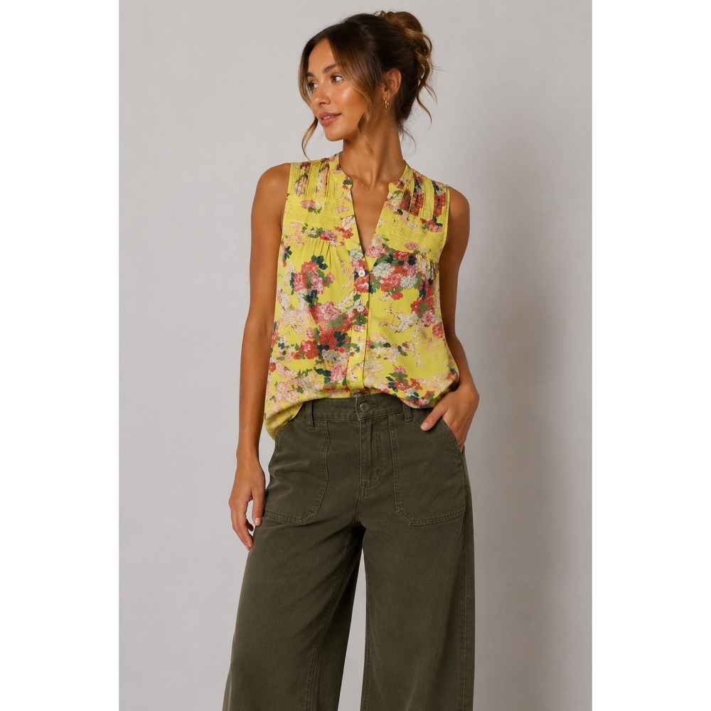 Anthro Meadow Rue Yellow Floral Blouse Boho‎ Cottagecore Tank Top 2